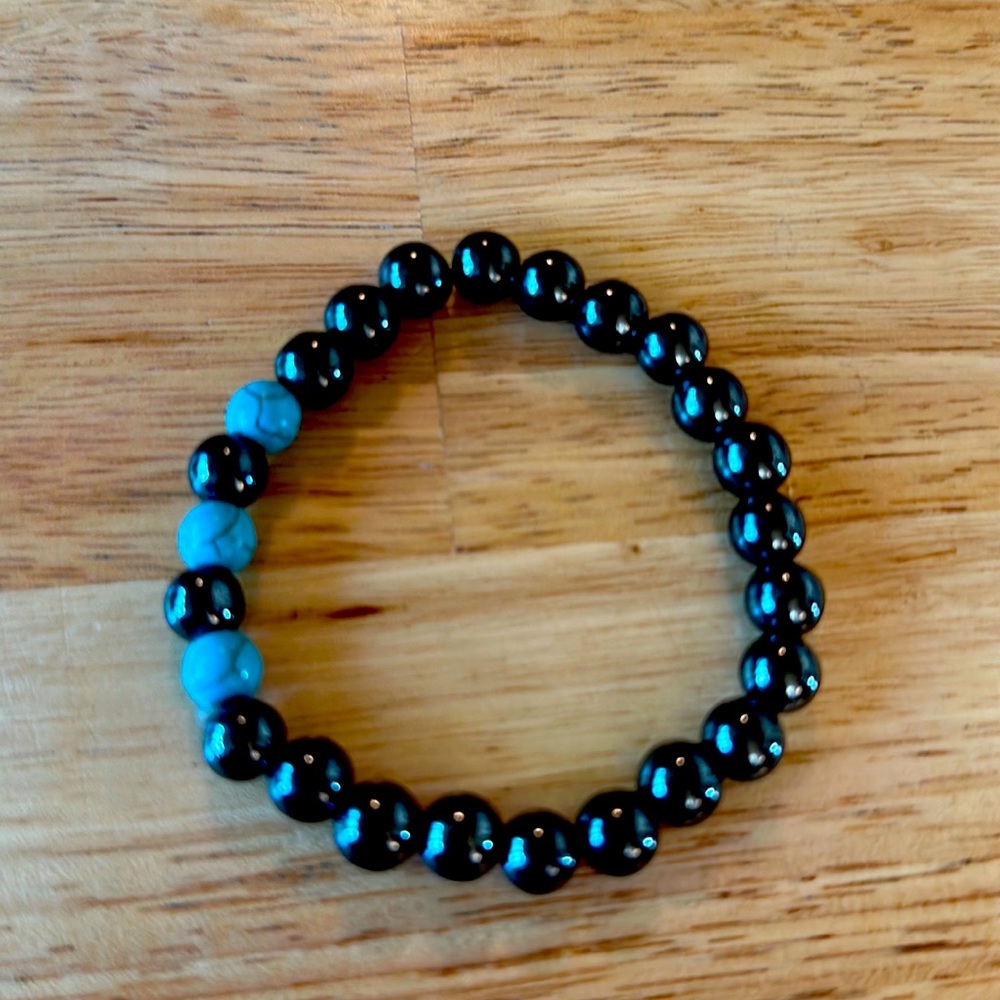 Turquoise And Black Beaded Healing Bracelet